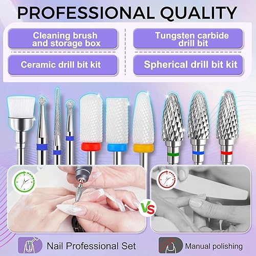Miniatura 5 de Fantexy Juego de 10 brocas de cerámica para uñas, 3/32 pulgadas, juego de brocas de uñas acrílicas profesionales, herramientas de arte de uñas para