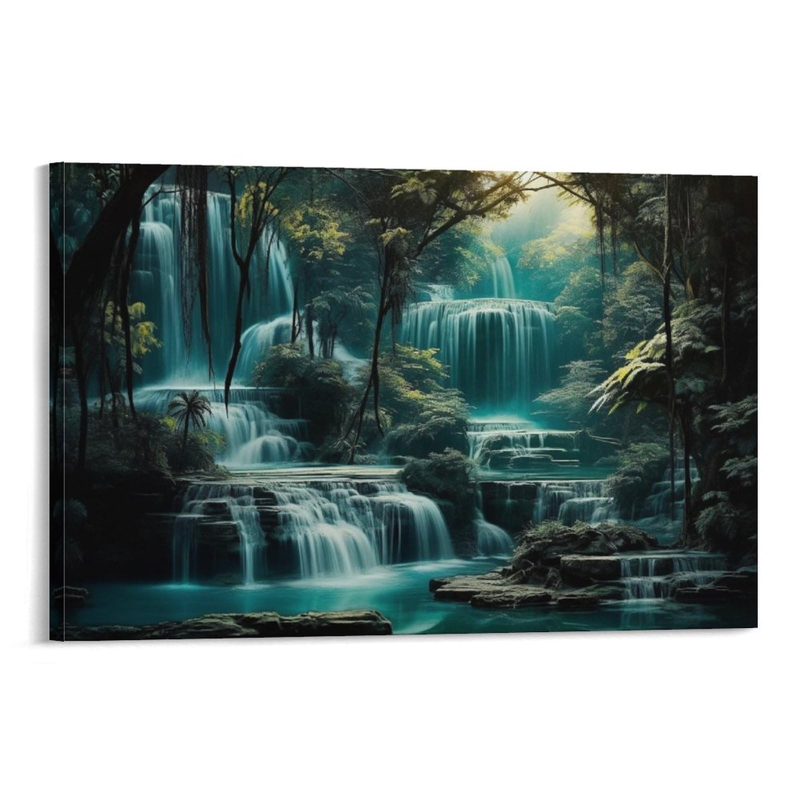 Foccar Frame-Style-1 Beautiful Scenic Landscape Wall Art Prints Deep Forest Waterfall Scenic Landscape Picture Natural Picture Pictures On Canvas Poster Wall Decor For Bedroom Home Decorations