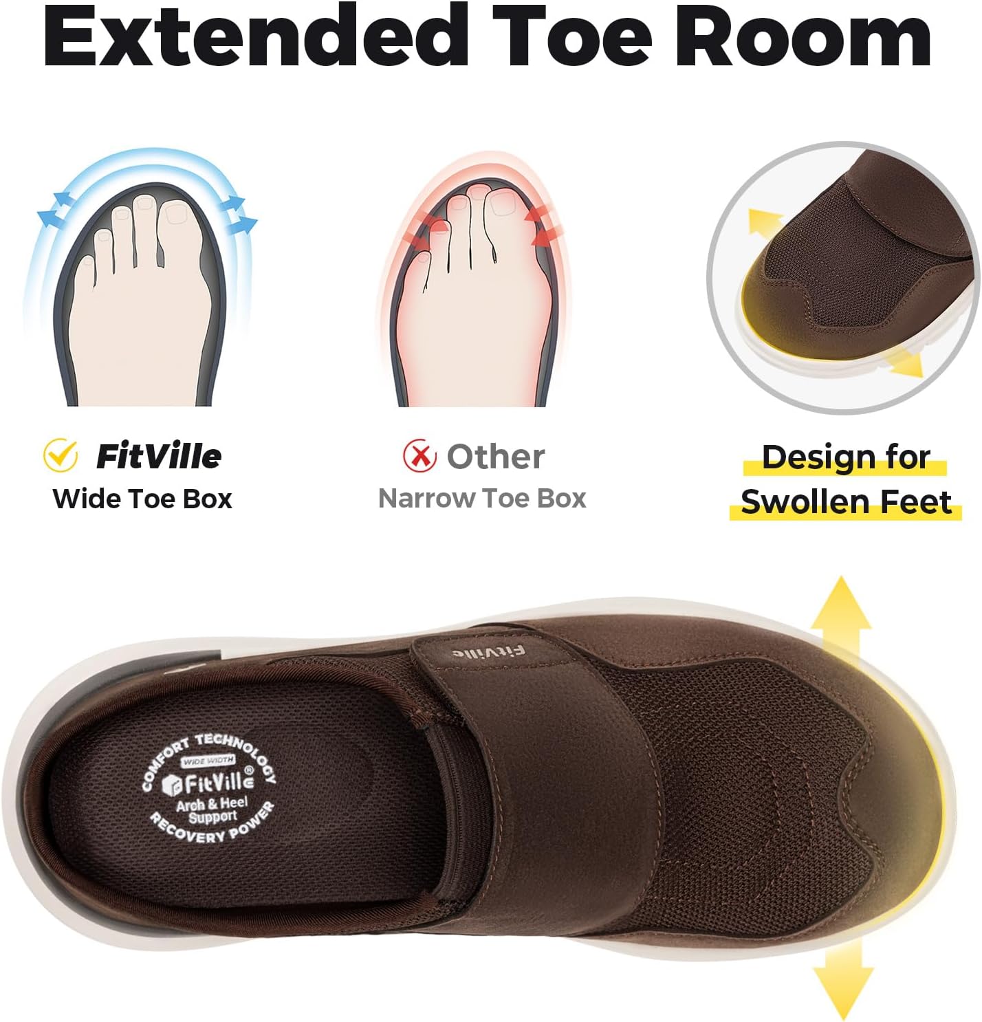 FitVille Diabetic Shoes for Men Wide Width Mens Diabetic Slippers Extra Wide Slip On Slippers for Swollen Feet Slip on shoes with Arch Support - Image 3