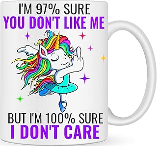 I Don't Care Rainbow Unicorn Middle Finger Coffee Cup - Novelty Rude Gifts - Personalised Coffee Mug Funny Gifts for Men & Women - Bestie Best Friend Gift - Joke Gifts Funny Mugs for Work Colleagues