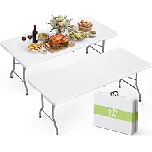 Pureegg 6ft Folding Table, Foldable Dining Indoor Outdoor White 2 Pack