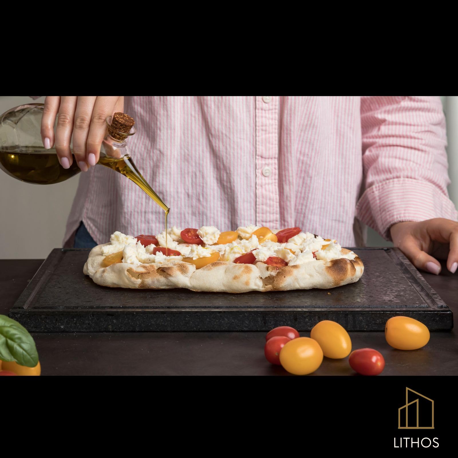 PROMO LITHOS MATERIE Kit Piastra in Pietra Lavica dell'Etna con Pala, 39 x 30 cm, spessore 2cm, levigata liscia