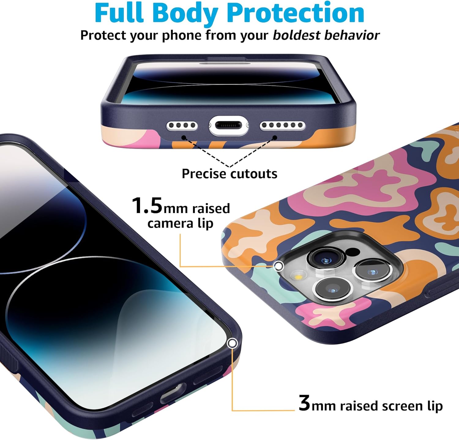 Casely iPhone 15 Pro Case | Midnight Color Splash | Abstract Retro | Bold Protective Design | Compatible with MagSafe