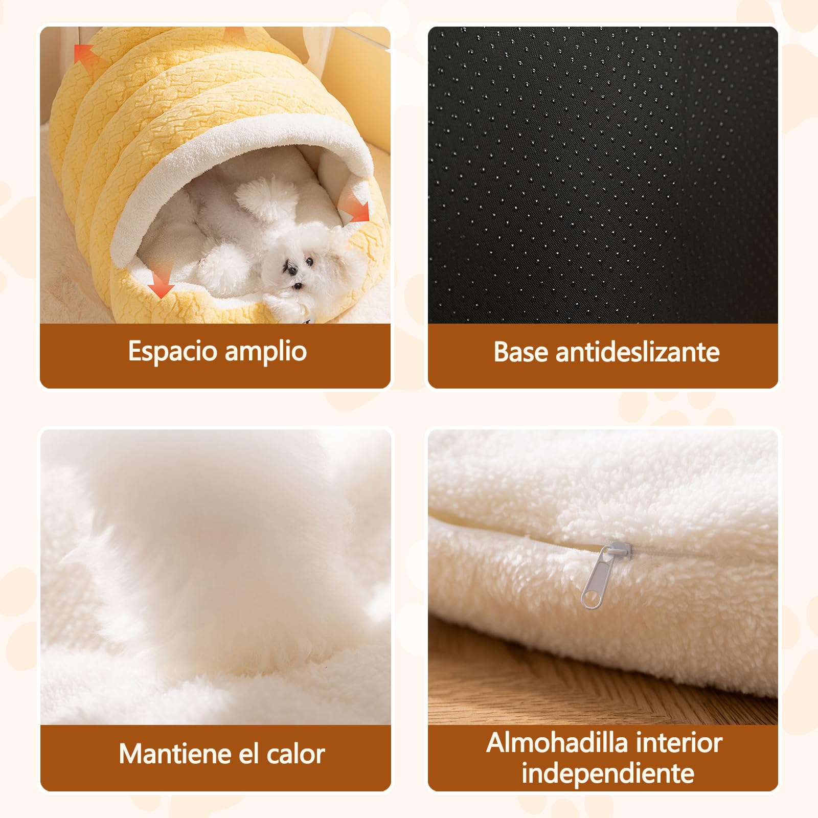 Galatée Cama para Perros, Nido Suave para Gatos con Cojín Desmontable, Cálido Refugio para Mascotas, Bonita Casa para Gatos con Base Antideslizante, Tienda De Campaña para Perros(2XL, Marrón)