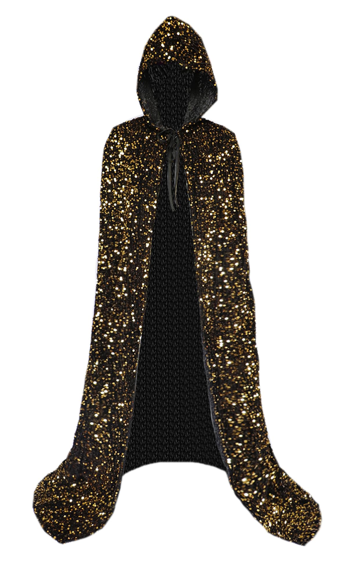 Coolwife Velvet Cloak Cape Wizard Hooded Party Halloween Cosplay Costumes for Men Women 53” (X Sequin Gold Black) - Image 2