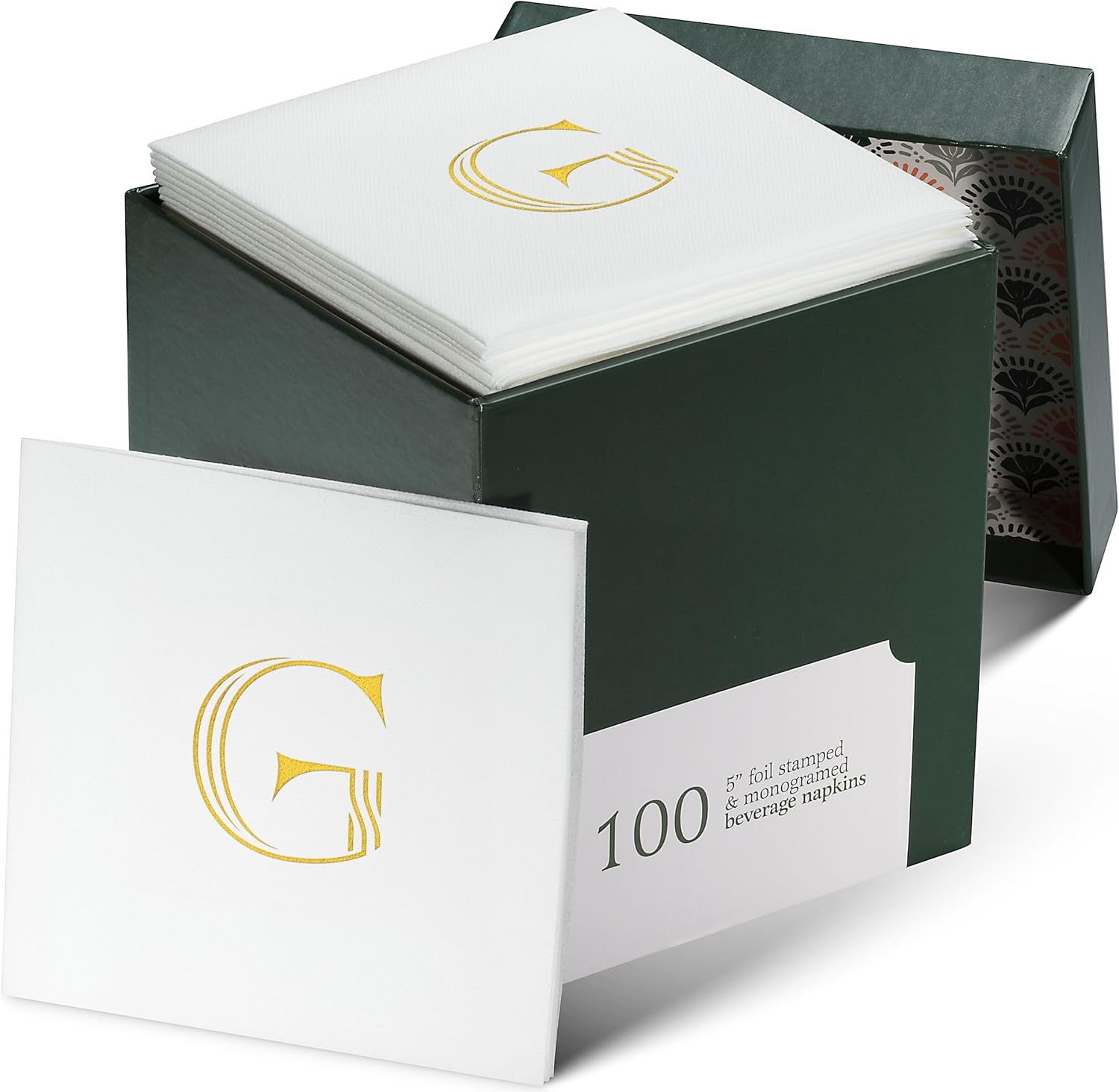 100 Pack Disposable Monogrammed Cocktail Napkins, 5"x5" Linen-Feel Gold Foil Letter G Paper Napkins, Initial White Beverage Napkins For Wedding, Party, Bar Or Holiday