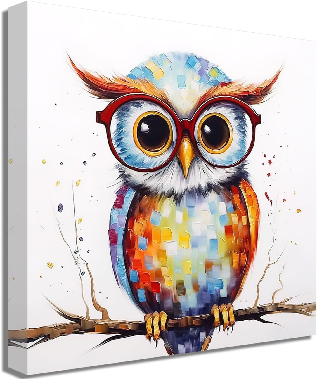 ZQQART Owl Picture Canvas Wall Art Colorful Animals with Glasses Painting Prints Funny Animal Poster for Kitchen Nursery Office Wall Decor (Owl,16.00" x 16.00")
