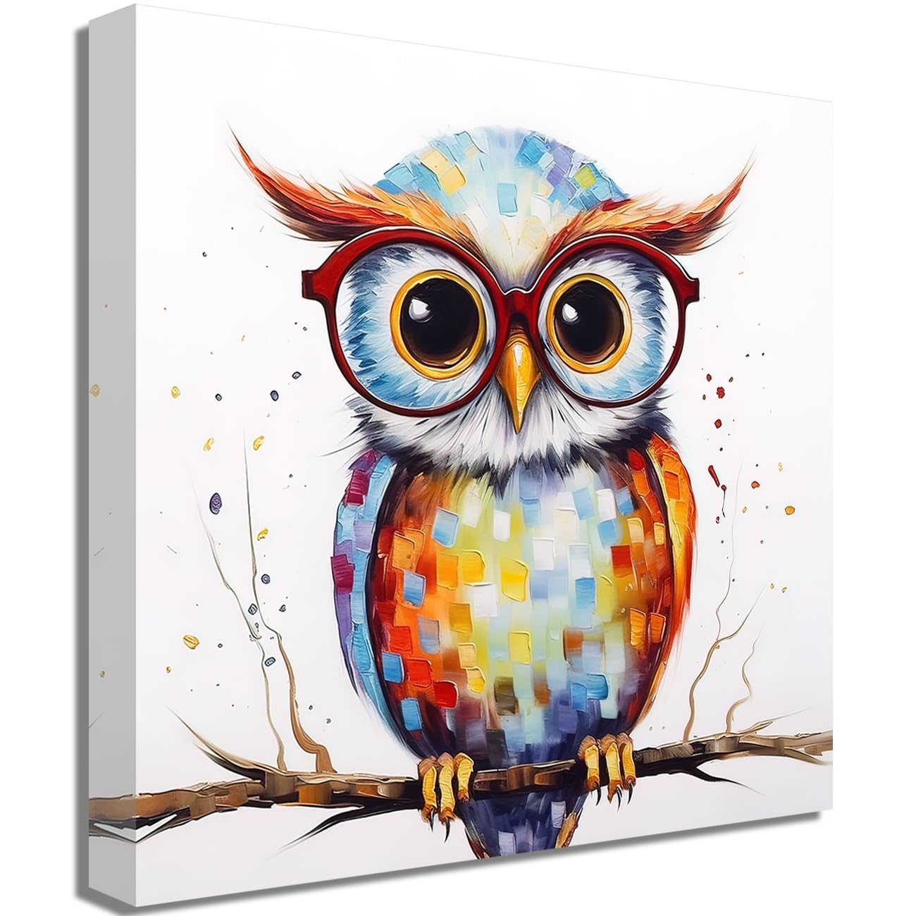 LMYSXAOZ Owl Picture Canvas Wall Art Colorful Animals with Glasses Painting Prints Funny Animal Poster for Kitchen Nursery Office Decor (Owl,16.00" x 16.00")