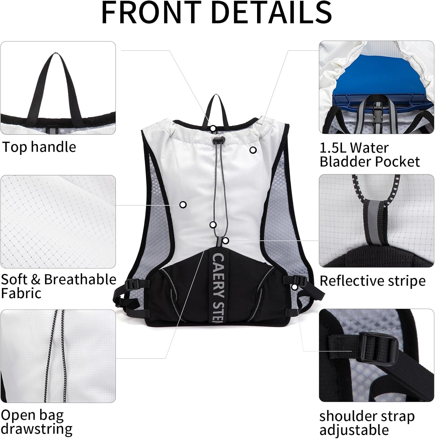 CAERYSTEN Lightweight Hydration Backpack Vest, Suitable for Running, Hiking, Cycling, Short Marathons, Men's and Women's Compact Water Bags