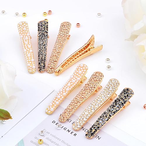 Miniatura 7 de 8 pinzas para el pelo de cocodrilo con diamantes de imitación de perlas, pinzas de metal de cristal elegante, horquillas para el cabello, pasadores