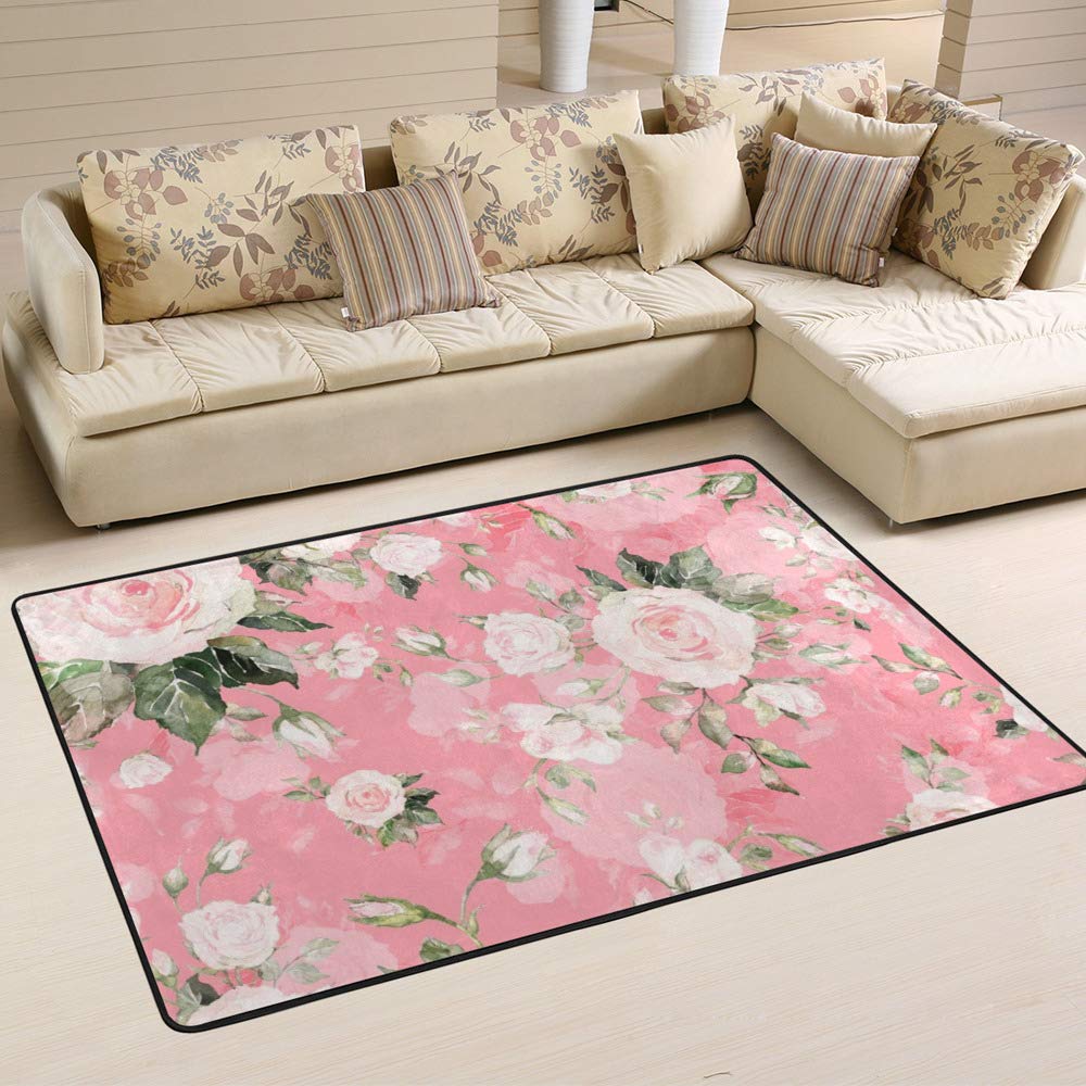 Tapis aquarelle rose vif grand tapis salon chambre salle à manger velours corail Ruchen