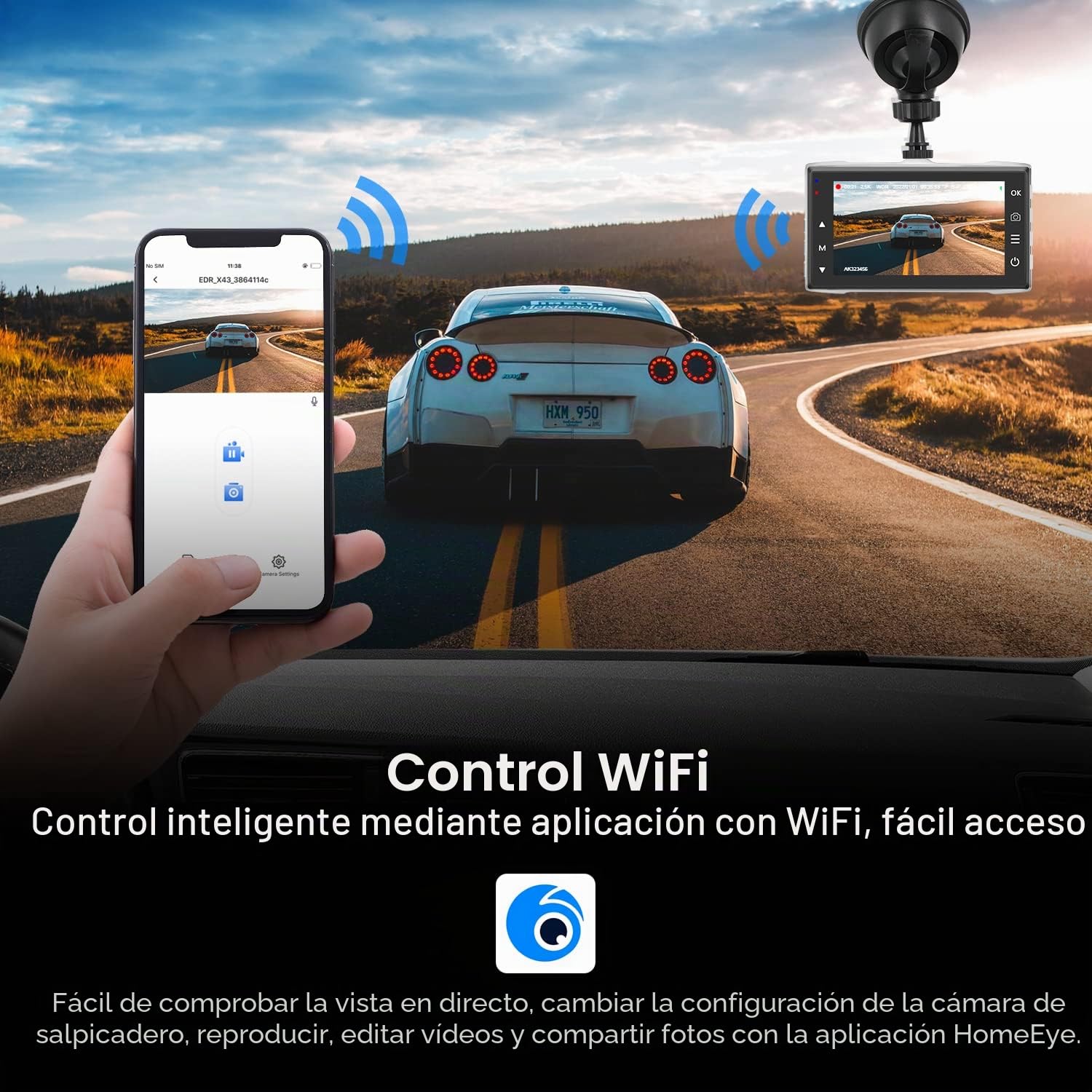 Dash CAM 1440P Cámara Delantera y Trasera 2.5K WiFi Dashcam para Coche Soporte App con Tarjeta SD de 32 GB, Carcasa de Metal, Super visión Nocturna, WDR, Modo estacionamiento, Soporte de 128 GB máx
