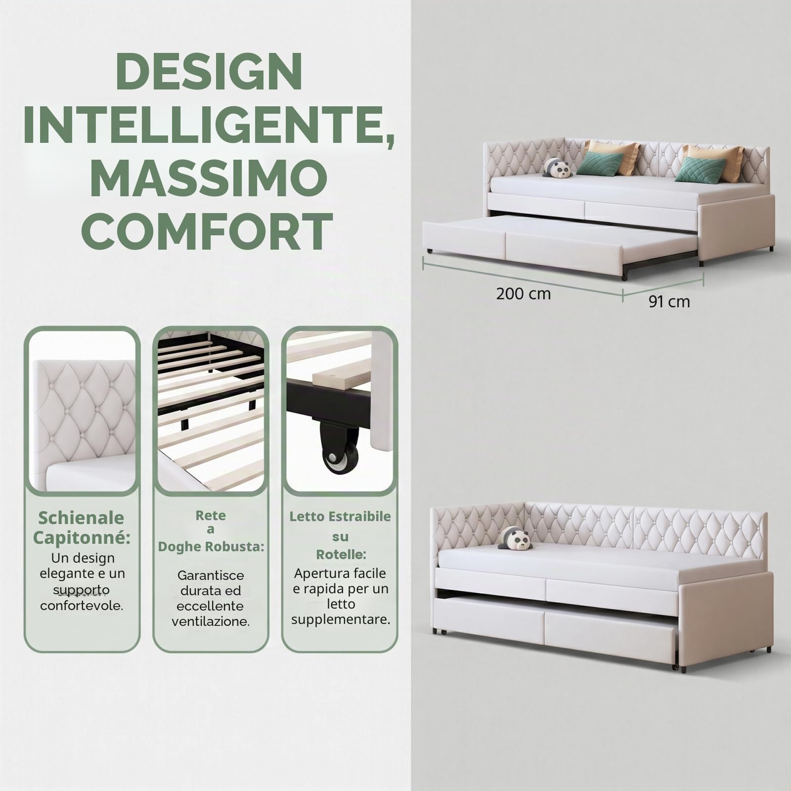 Divano letto estensibile 90/180 x 200 cm, letto matrimoniale divano, letto 2 posti divano letto estraibile, Senza materasso (Beige 1, Velluto, 90/180 x 200 cm)