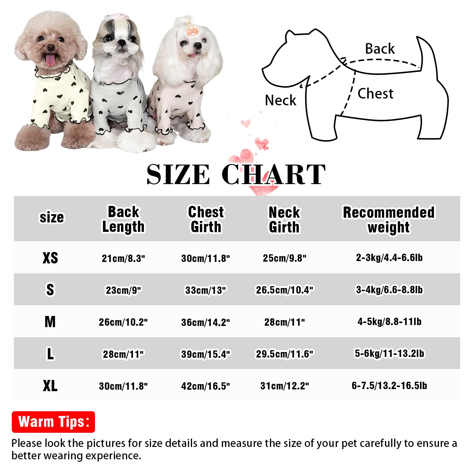 Yaopelky Pet Clothes for Small Dogs Cat Summer Fall Heart Print Shirt Stretchable Ruffle Long Sleeve Outfits for Chihuahua Schnauzer Shih Tzu Yorkie (Gray - Image 3