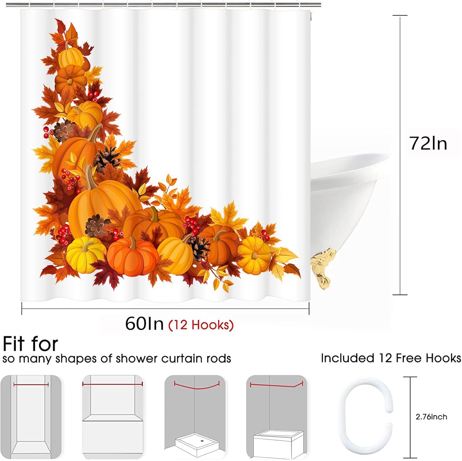 Emvency Shower Curtain, for Bathroom Decor 60" x 72", Fall image 3