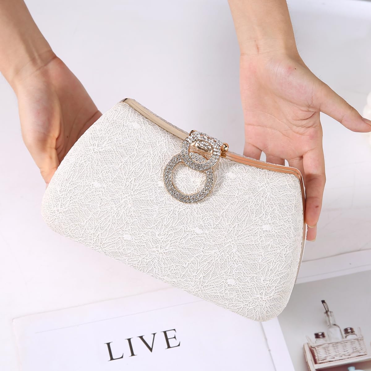Dreubea Women's Fashion Evening Bag Rhinestone Decrated Clutch Handbag with Chain
