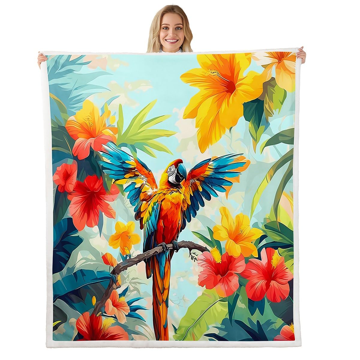 Couverture polaire douce grand lit contre le froid motif oiseau exotique