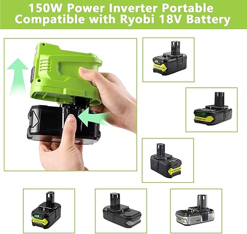 Miniatura 10 de UNIKI Inversor de fuente de alimentación de 150 W para batería de litio Milwaukee M-18 de 18 V con salida de CA USB dual y LED de 200 lm de 18 V CC