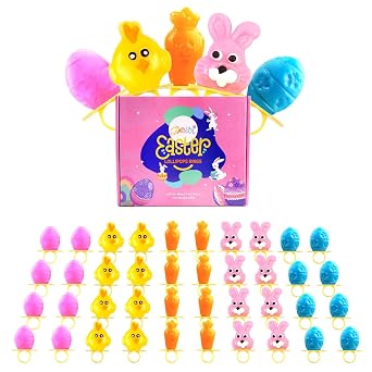 Easter Ring Lollipops Candy, Bunny, Chick, Carrot, Egg Suckers Individually Wrapped Bulk for Easter Basket Stuffers, Egg Hunt, Spring Treats, Party Favors, 40 Count
