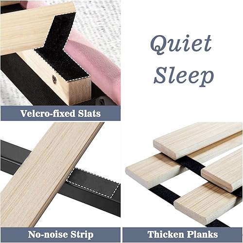 Miniatura 29 de Allewie - Base de cama tapizada en terciopelo, cabecera capitoné de canales verticales, listones de madera reforzados, opción de somier, fácil de