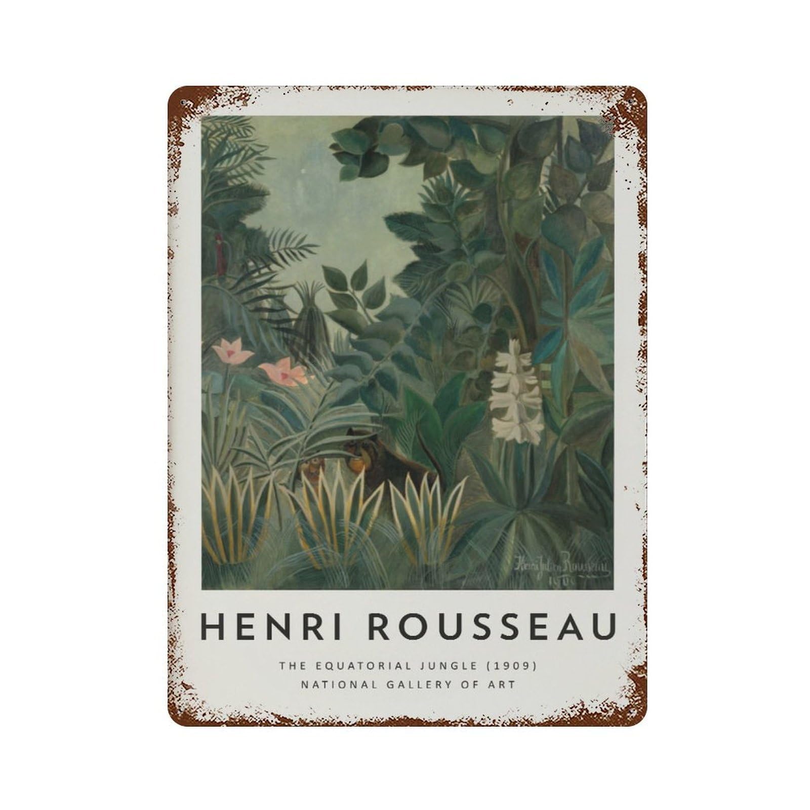 xiaoxiaoshen Henri Rousseau Equatorial Jungle Exotic Floral Landscape Wall Decor Art Metal Tin Poster Modern Home Decor Art Home Bar Shop Decorations Vintage Sign 40x30cm