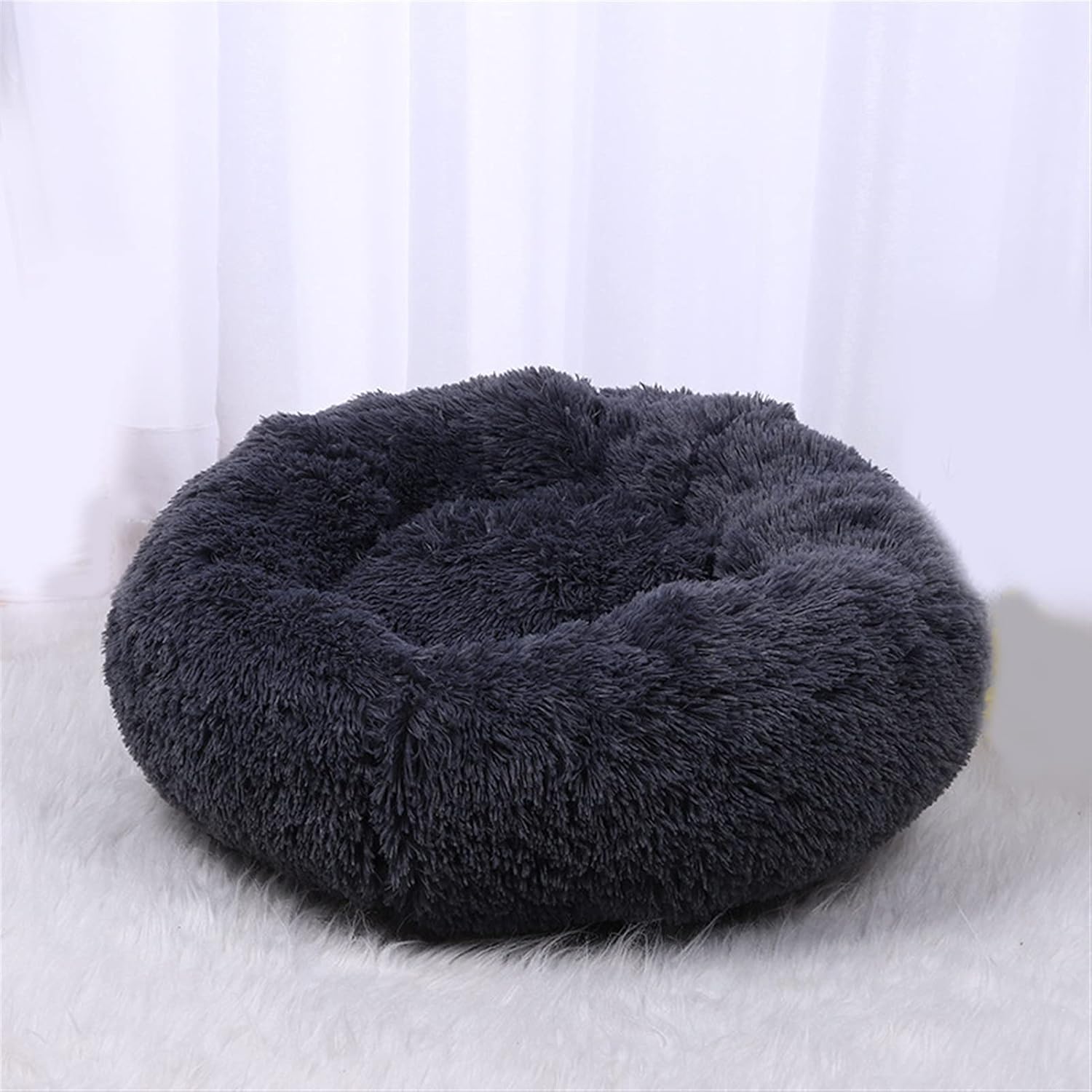 XJHKG Pet Bed Dog Round Bed Cat Long Plush Puppy Cat Cushion Mat Portable Supplies Washable Pet Accessories (Color : Black, Size : 3X-Large)