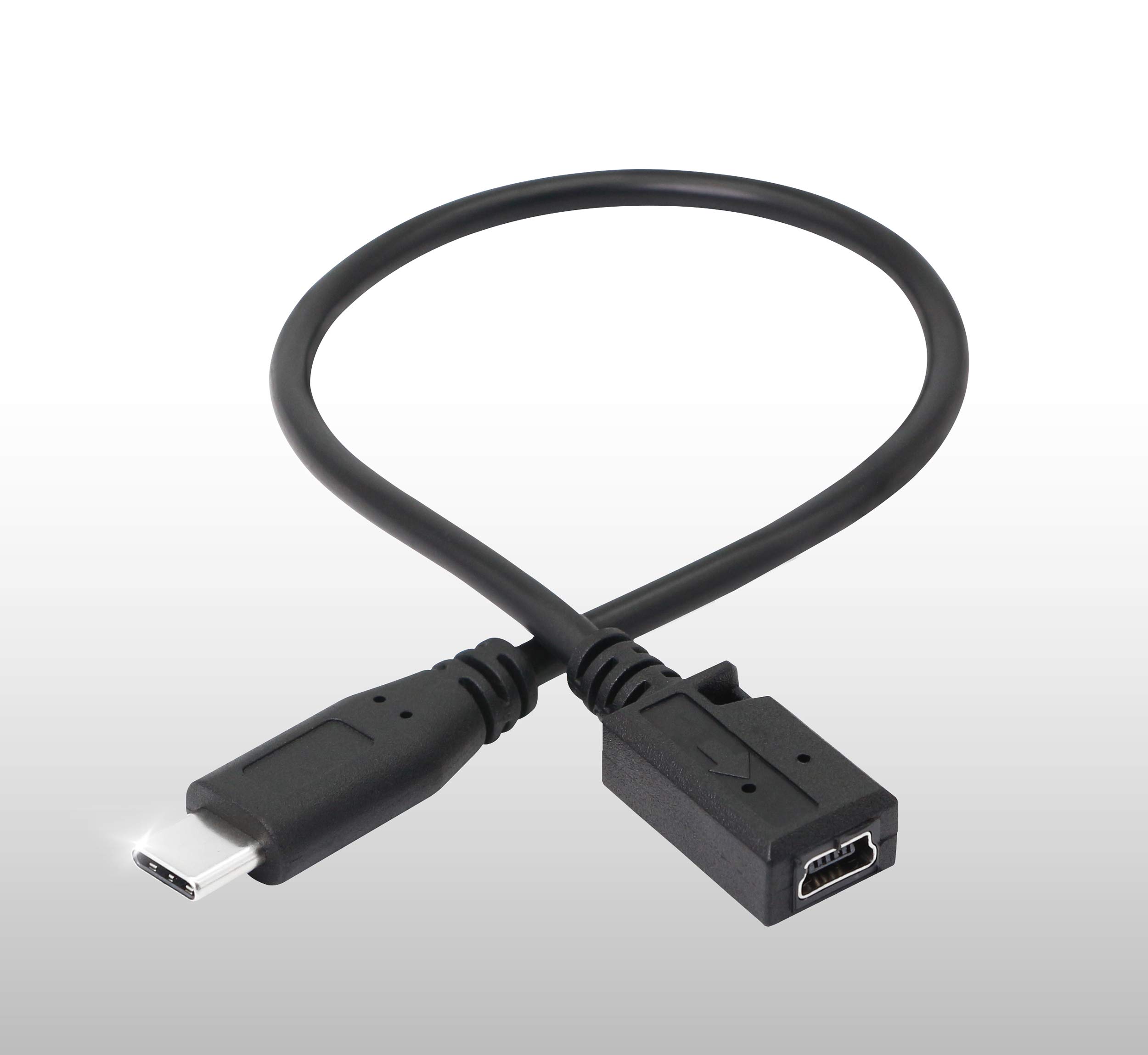 Cerrxian, cavo di estensione USB di tipo C, da Mini USB 2.0 femmina a USB di tipo C maschio, cavo di ricarica e sincronizzazione, adattatore e convertitore, cavo lungo 25,4 cm