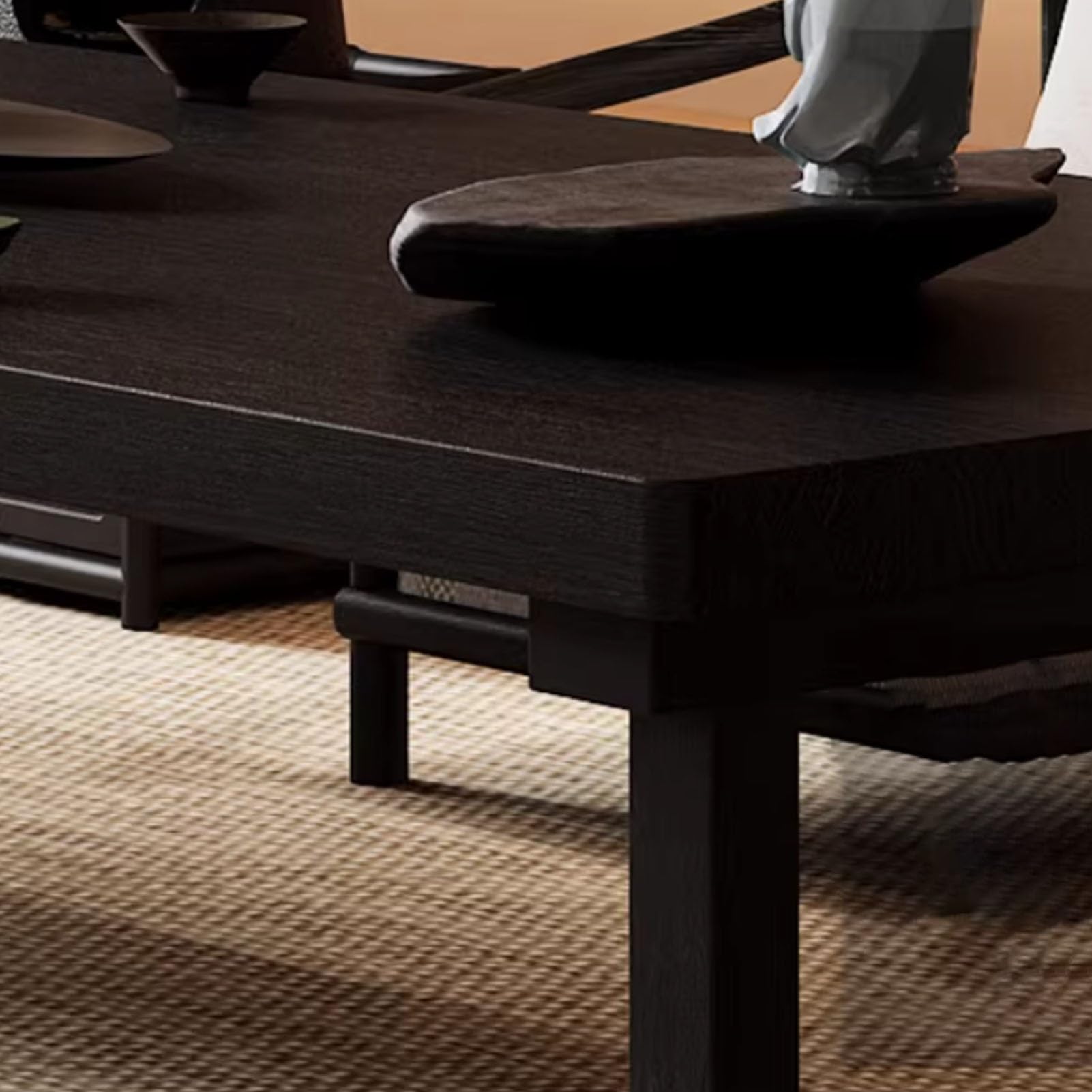 Mesa de Centro Japonesa Rectangular de Tatami de Madera, Mesa Baja con Amplia Superficie de Trabajo, Mesas de Té y Comedor para El Salón, Ventanal(Natural,42x24in/120x60cm)