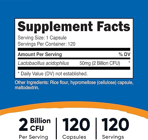Miniatura 2 de Nutricost Lactobacillus Acidophilus 2 mil millones de UFC por porción (120 cápsulas)