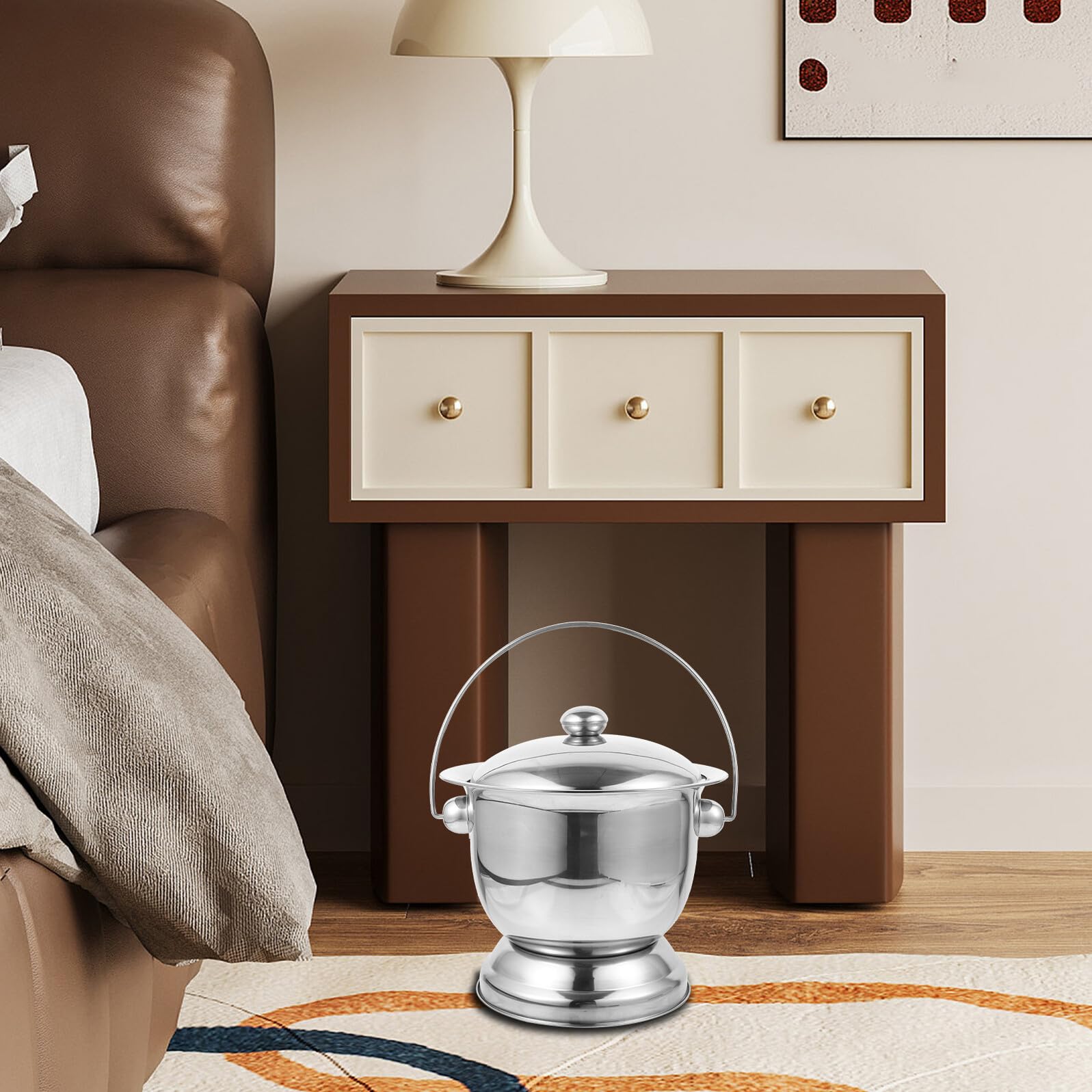 Pot de Chambre Facile à Nettoyer et Scellé avec Couvercle en Acier Inoxydable Argenté Adulte Accessoires pour Soins aux Patients Adaptés la Maison Voyage