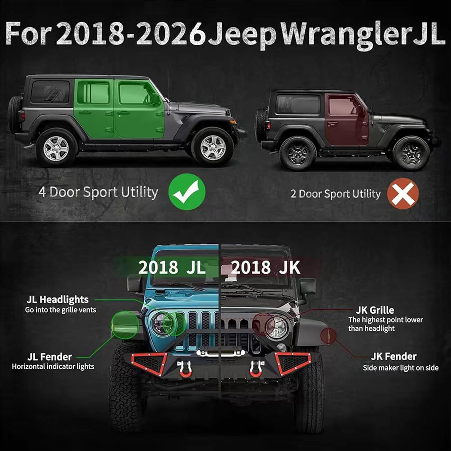 2-Stairs Running Boards Compatible with 2018-2026 Jeep Wrangler JL 4 Doors,7.6" D Side Steps,Heavy-Duty Steel Carbon Steel Nerf Bars, Non-Slip Powder Coated Surface, 700 lbs Load Capacity