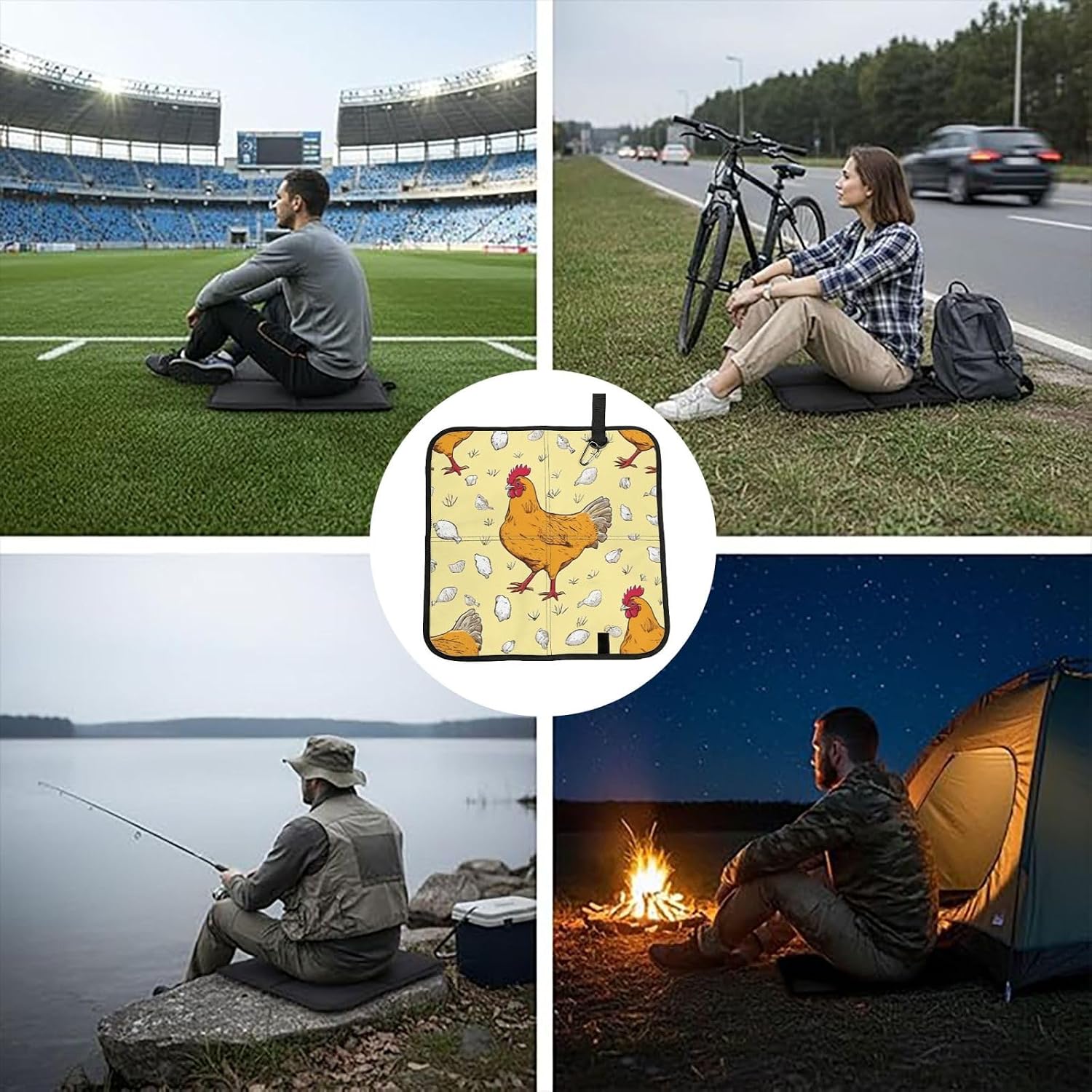 (Chicken Chick) Sitting Pad Foldable Seat Cushion Lightweight Camping Seat Mat with Hook for Outdoor Hiking Picnic Camping