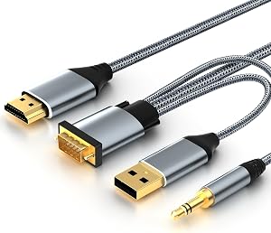 VGA to HDMI 6FT Cable, Uni-Directional VGA to HDMI Monitor Cable (Male to Male) Compatible for Computer, Desktop, Laptop, PC, Monitor, Projector, HDTV, Roku, Xbox and More