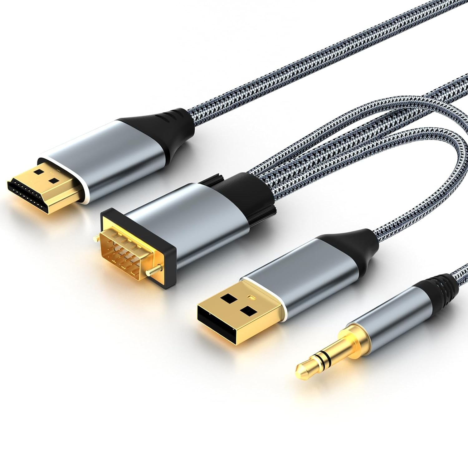 VGA to Micro HDMI Cable 6FT, Uni-Directional VGA to Micro HDMI(Male to Male) Compatible for Computer, Desktop, Laptop, PC, Monitor, Projector, HDTV, Roku, Xbox and More