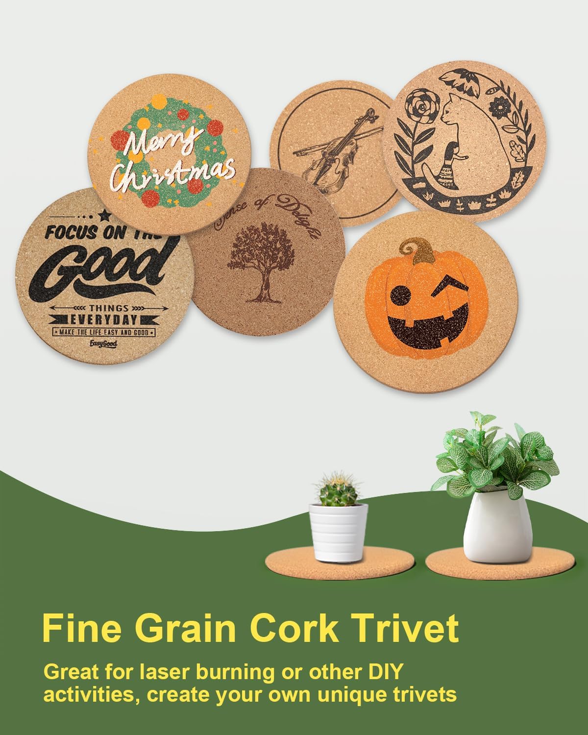 Cork Trivet Mats, 4 PCS Heat Resistant Cork Trivets for Hot Pots and Pans, Hot Dishes, Multipurpose Non-Slip Cork Hot Pads for Kitchen Countertops Table, High Density Thick Round Pot Coaster