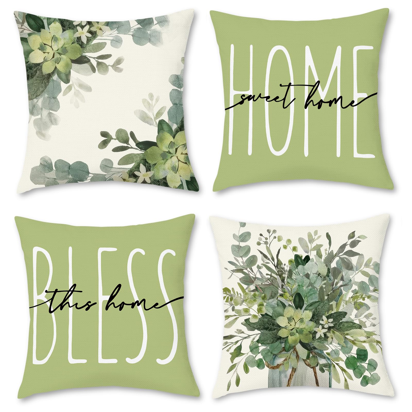 Hopomoon Copricuscini 40x40 Set di 4 decorativi cuscini per divano floreali e botanici cuscini primavera-estate per divano camera da letto Cuscino da esterno più verde