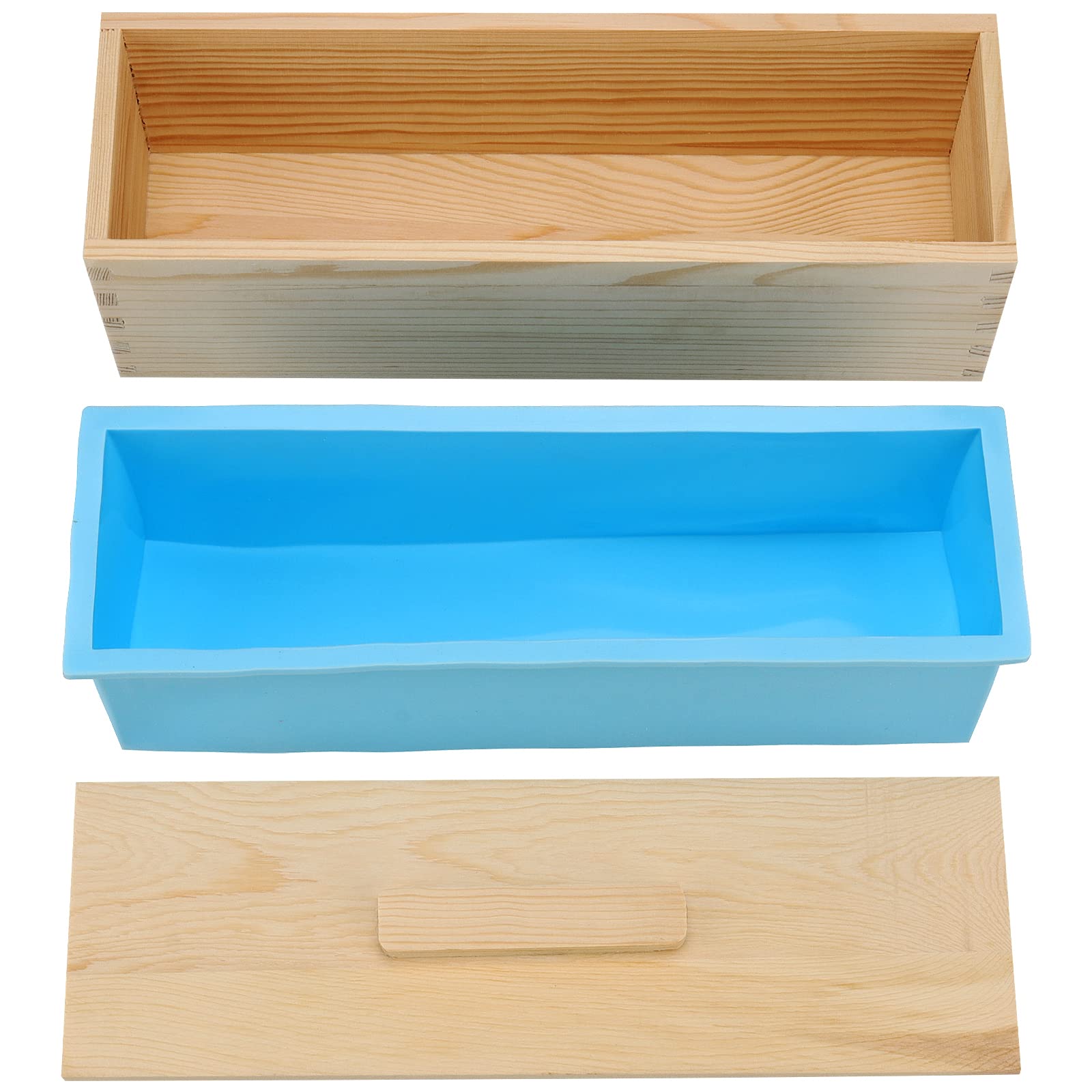 3 Set 1,2 l Silikon-Seifenformen, rechteckig, mit Holzboxen und Deckeln, flexible Seifenformen für Seifenherstellung, DIY hausgemachte Seife, Handwerk, Blau