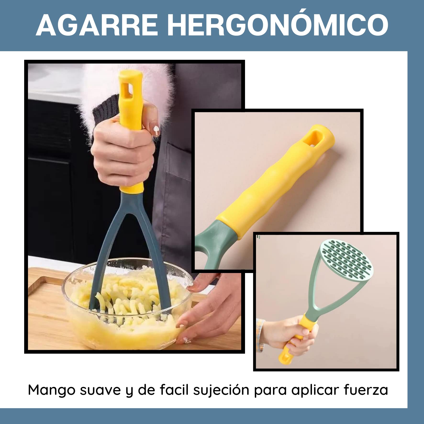 Triturador de patatas - Potato smasher - Accesorio de cocina - Pasapurés - Machacador - Prensa de polipropileno- Mango suave y agarre ergonómico - Resistente Aplastador para fruta y verduras (ROJO))