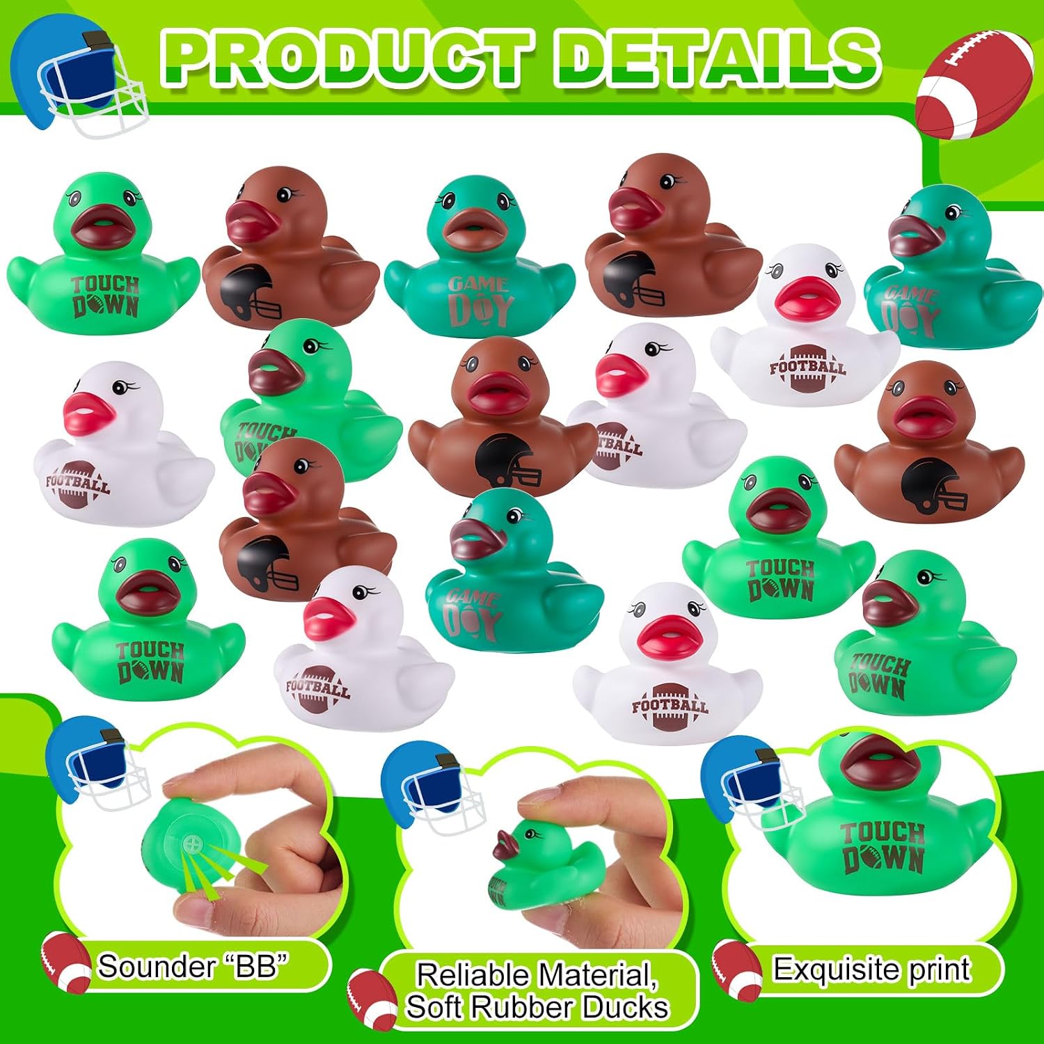 Gejoy 100 Pcs Football Rubber Ducks Assorted Sports Rubber Duckies Bulk Mini Tiny Pool Toy Ducks for Football Team Favors Gifts
