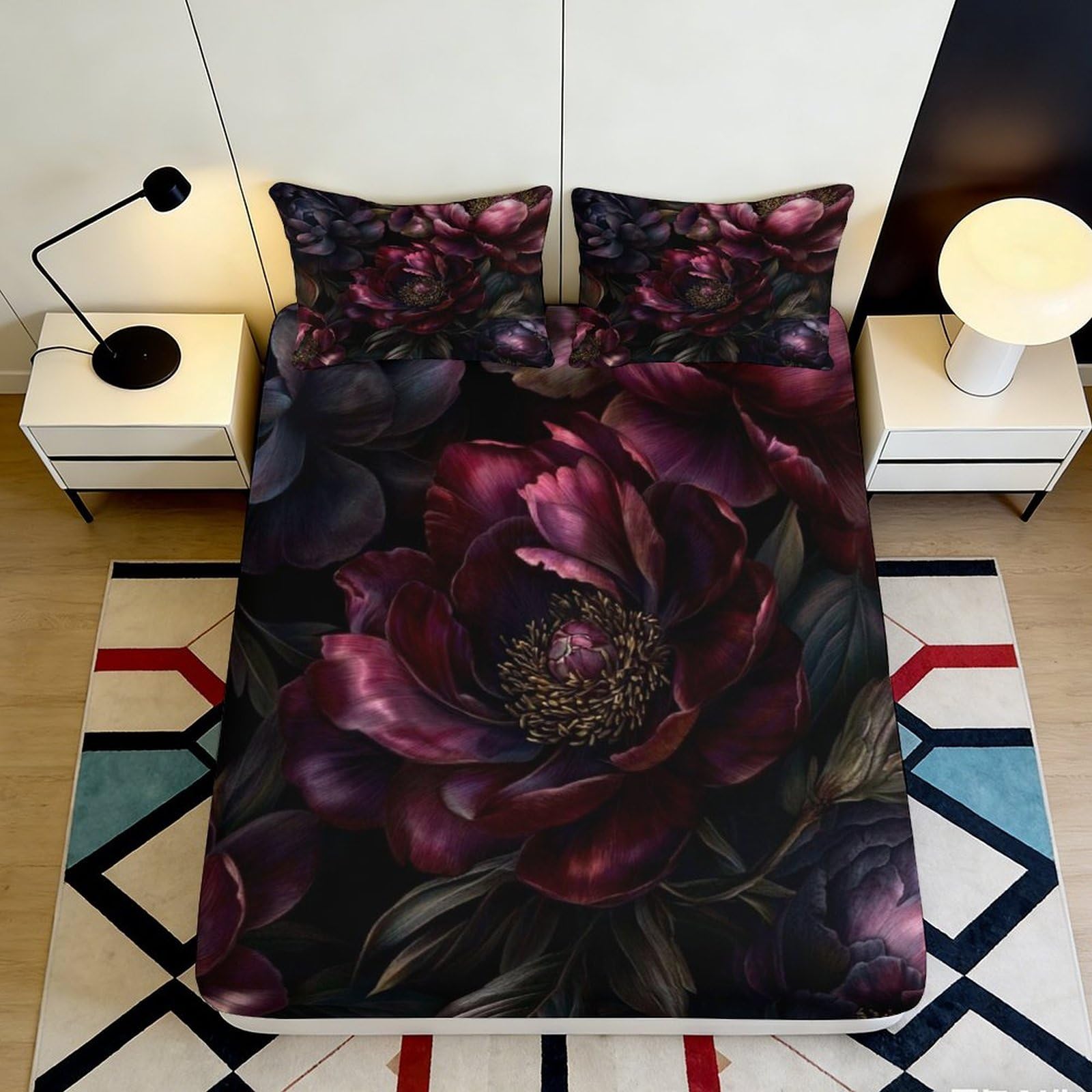 Jqzkxnhpbr Style-8 3D Printed Dark Floral Fitted Sheet Microfiber Soft Decorative Plum Blossom Mattress Cover For Bedroom Guest Room 90X200x25cm