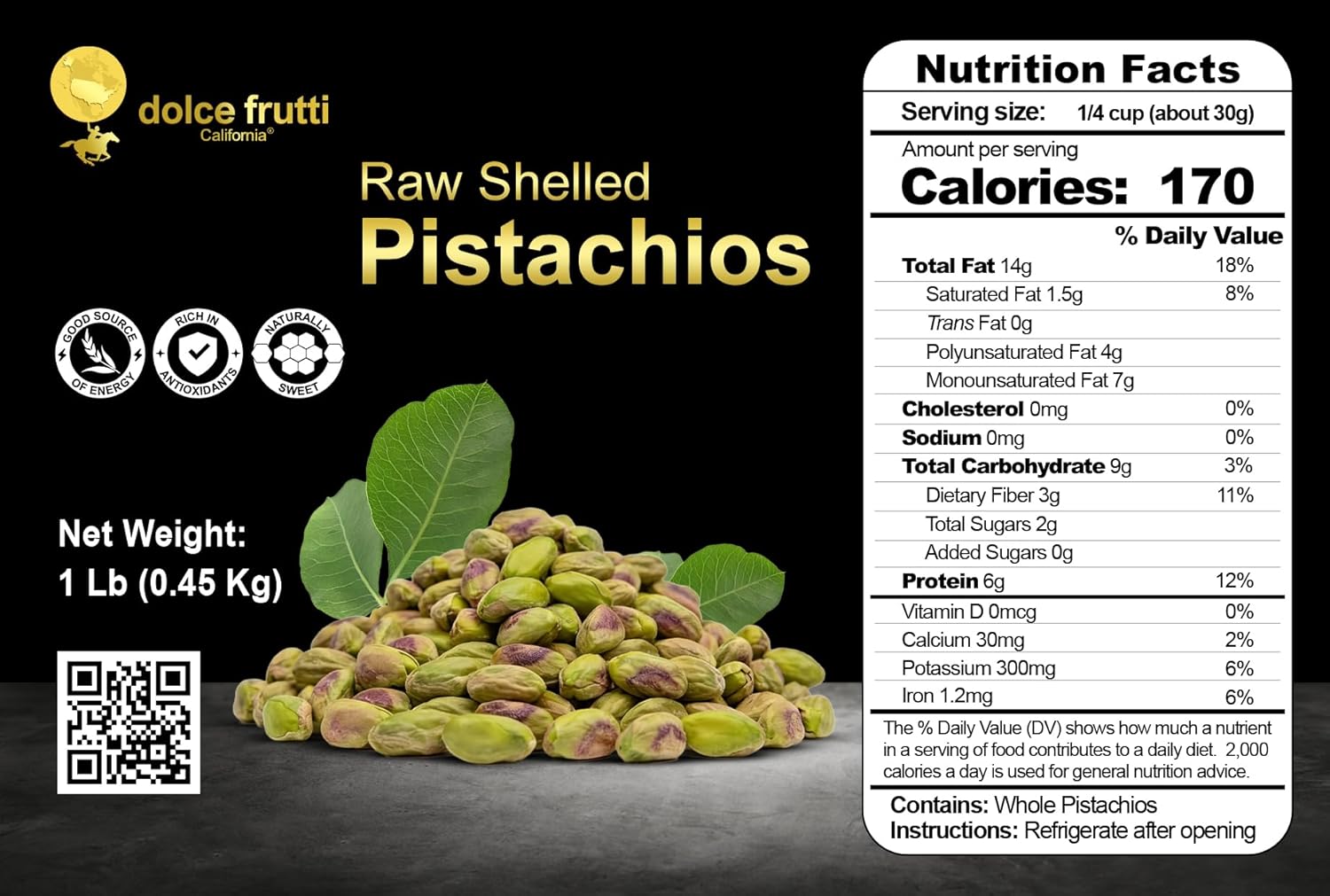 Dolce Frutti Raw Shelled Pistachios- 1 Lb, Organic, No Shells, Unsalted, Kernels, Non-GMO, Crunchy Pistachio Nuts, Healthy Snacks, Perfect for Baking & Cooking