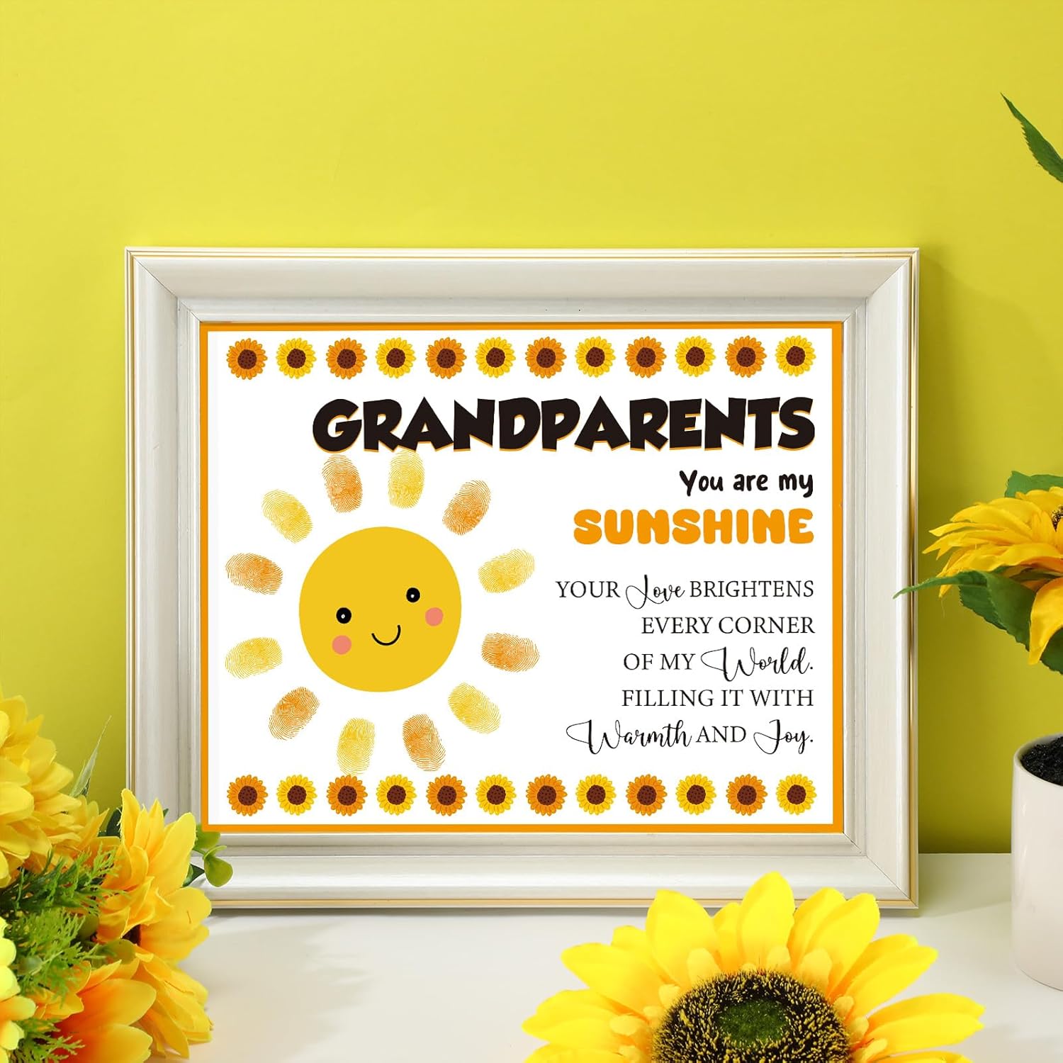 Motipuns 30 Pcs Grandparents Day Handprint Kit Crafts Greeting Cards Gifts with 3 Pcs Large Ink Pads Grandparents Day Fun Activities DIY Gift Craft (Sunshine)