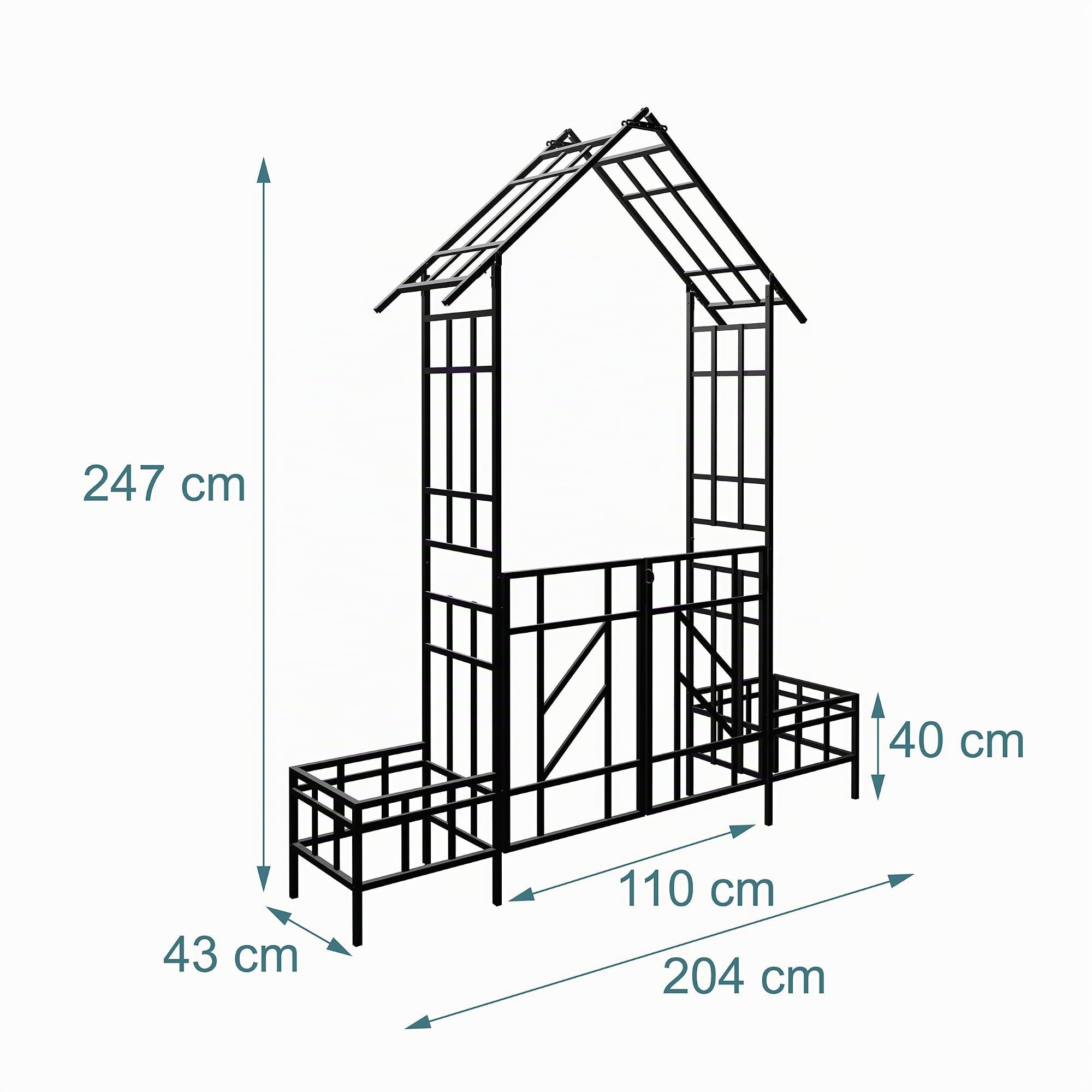 Relaxdays : Arche pour rosiers avec Porte, 2 bacs à Plantes, entrée & Jardin, H x L x P = 247 x 204 x 43 cm, métal, Noir
