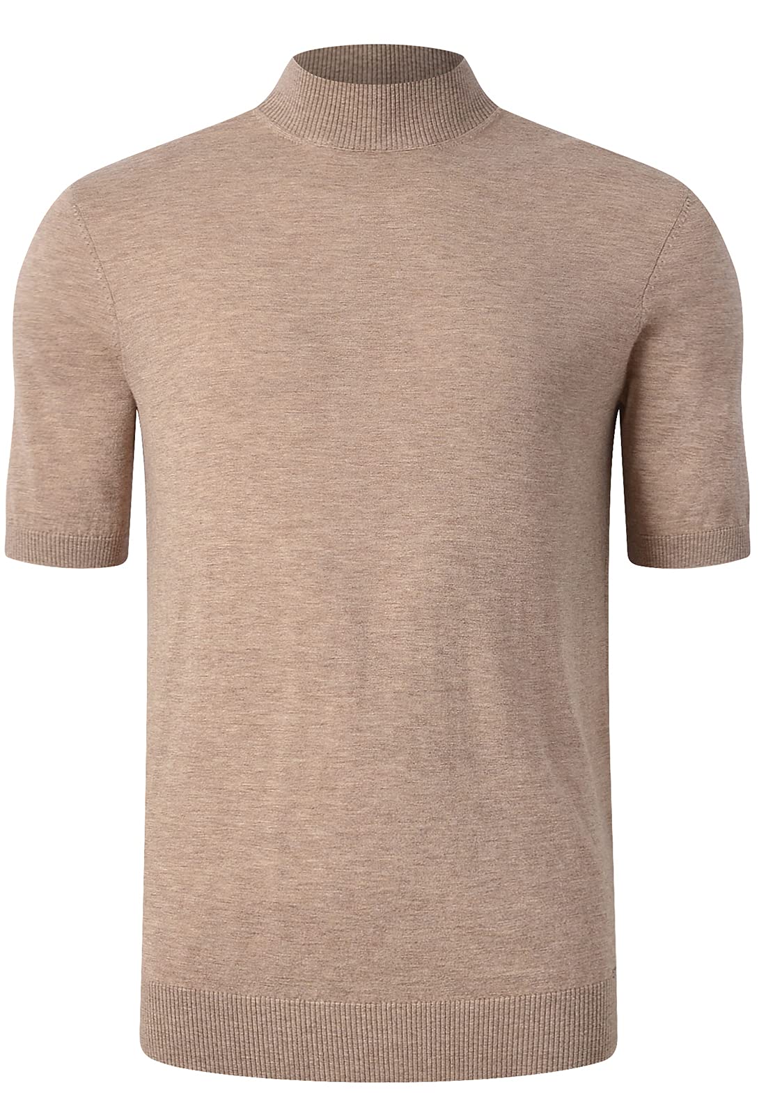 ZHILI Men's Light Weight Merino Wool Mock Turtleneck Sweater Undershirt Short Sleeve T-Shirt_Brown_Medium