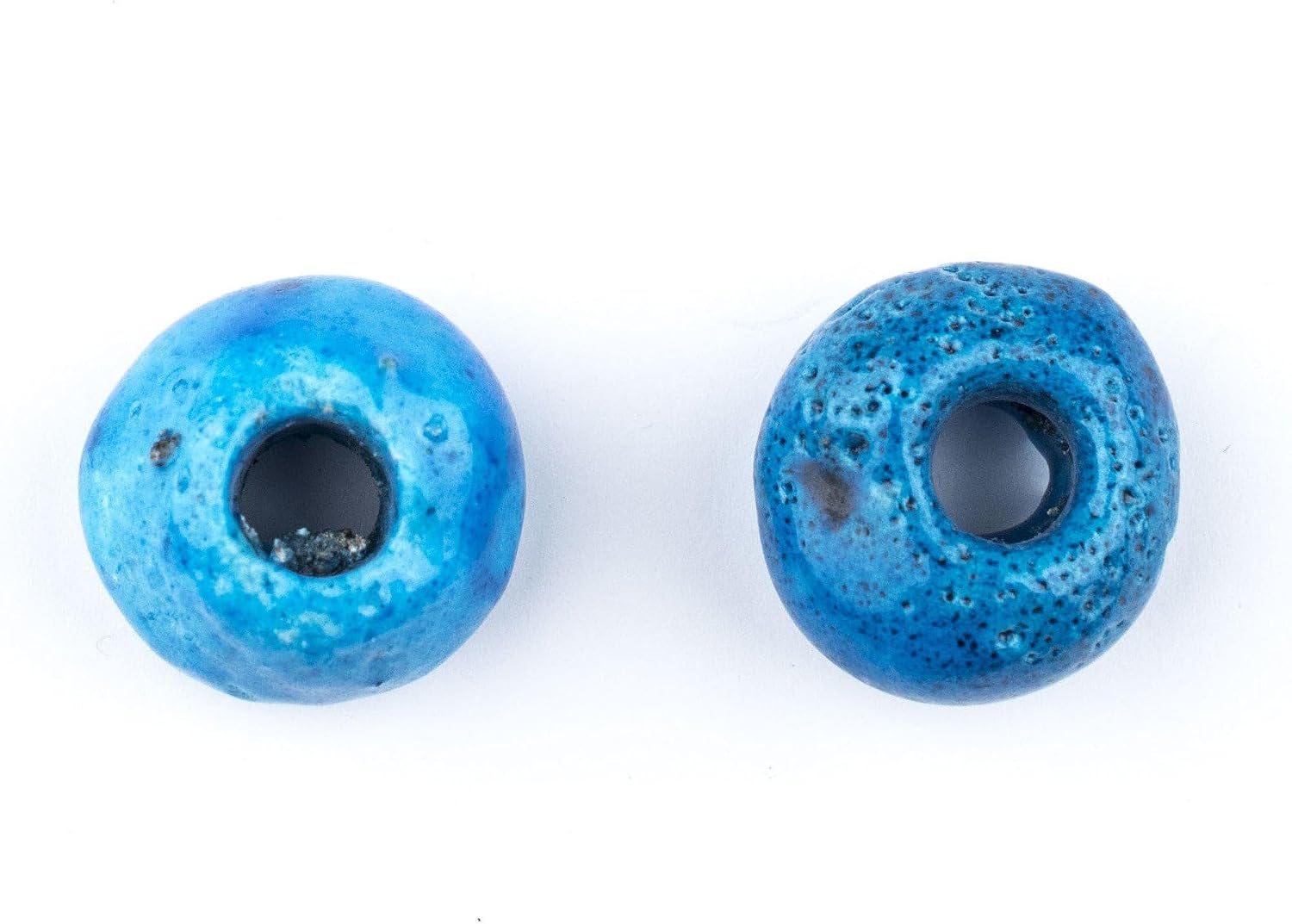 The Bead Chest Vintage Glazed Ceramic Donkey Beads 2 Beads 22mm Middle East Blue Round Glass Large Hole