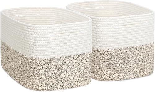 ODOM Paquete de 2 cestas de cuerda de algodón para almacenamiento de juguetes, para organizar, cestas de almacenamiento tejidas de 15 x 11 x 9.5