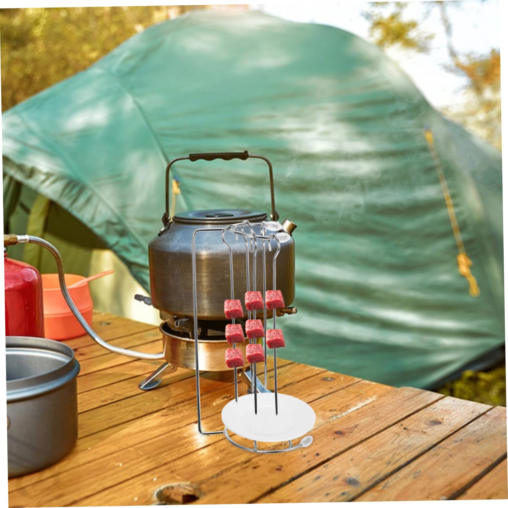 HEMOTON Appendiabiti e Griglia per Barbecue in Acciaio Inossidabile 2 Pezzi, Rastrelliera Portatile per Spiedini Piastra Gocce, Accessorio Pratico per Cottura all’Aperto e Grigliate tra Amici
