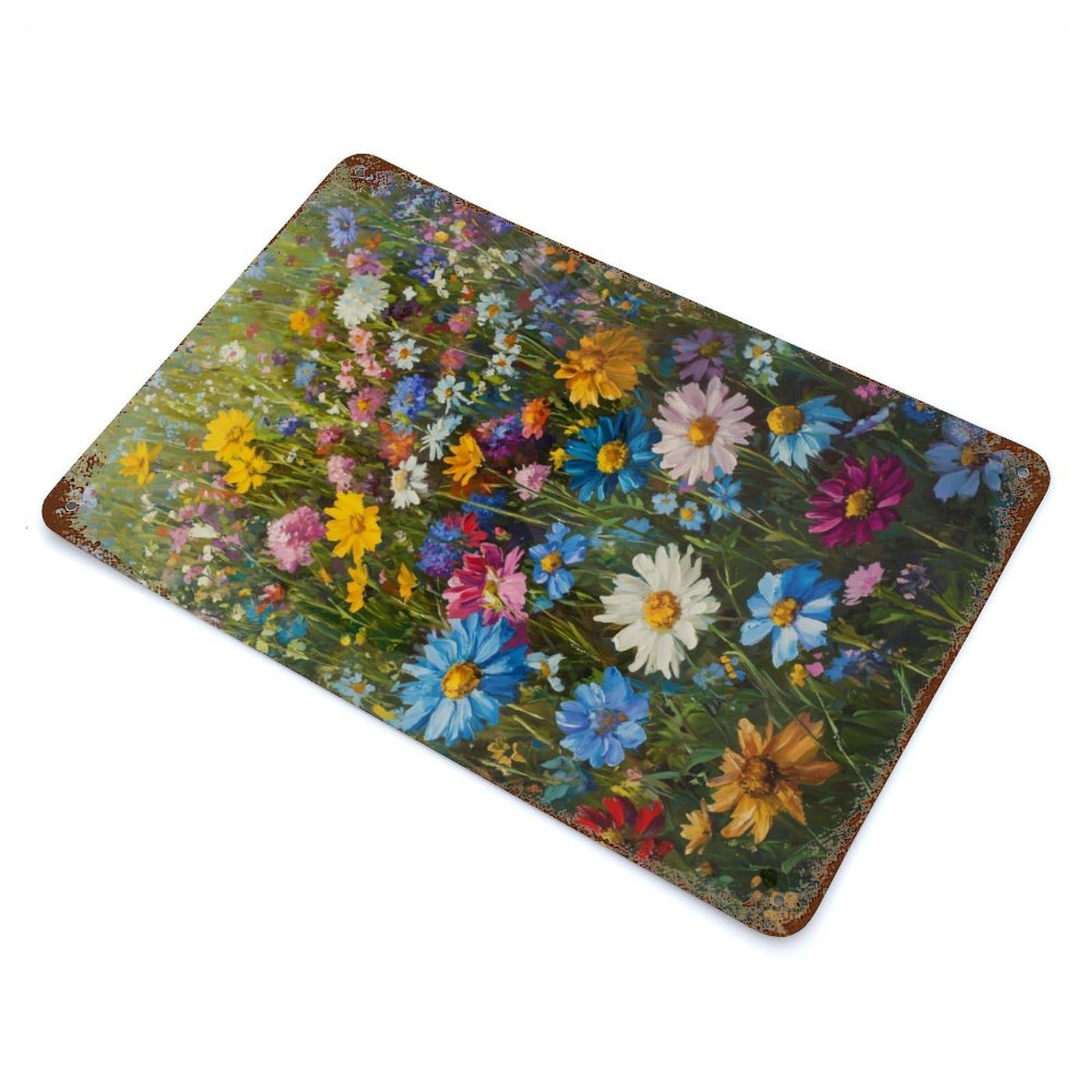 Rust Effect Floral Wildflower Field Vintage Rust Metal Sign 11.8"x7.9", Farmhouse Wall Decor for Farmhouse, Kitchen And Entryway Decor