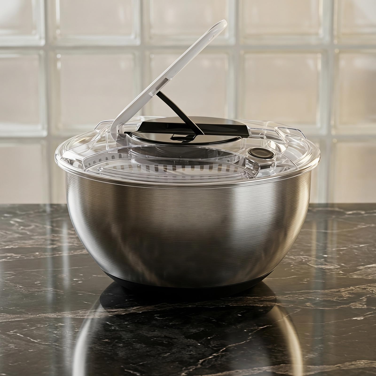 Gatuida Juego de centrifugadora de Ensalada de Acero Inoxidable, Limpiador | Secador de frutas y verduras, bol para servir y cesta coladora para ensaladas y productos frescos, crujientes y limpios,