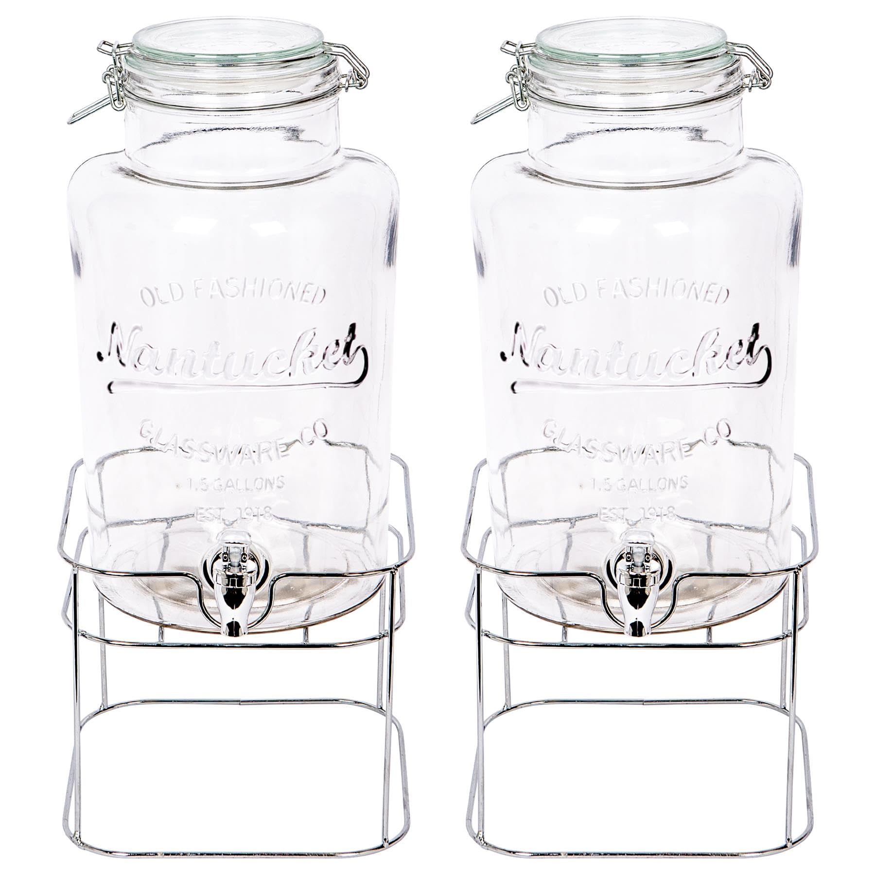 Rink Drink 6.5L Drinks Dispenser with Tap & Stand - Pack of 2 - Large Home Kitchen Outdoor Chrome Tap Water Dispensing Jug Indoor Juice Punch Bottle for BBQ, Party, Picnic, Events, Buffets